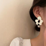 S925 silver needle Japanese white irregular flower pendant earrings