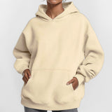 MOMENTLOVER 2025 New autumn coat cross-border sweater temperament commuting loose solid color hooded pocket fashion hooded sweater women