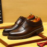 2025 Internet celebrity bloggers recommend thick-soled heightening round head leather shoes men's leather splicing casual leather shoes wedding single shoes men