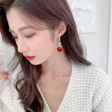Red Pearl Long Earrings