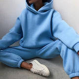 MOMENTLOVER New 's new women's cross-border autumn sweater set, solid color casual fashion sports trousers two-piece set