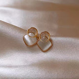 S925 Silver Needle Geometric Diamond Cat Eye Earrings