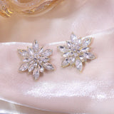 S925 Silver Needle Sunflower Snow Flower Diamond Earrings
