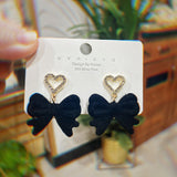WHOLESALE red retro flocking bow tassel earrings