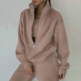 MOMENTLOVER 2025 New autumn 2025 women's clothing  two-piece sweater fleece sports street casual fashion suit women