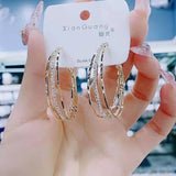 S925 silver needle C-shaped circle diamond zircon earrings