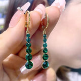 S925 silver needle full diamond drop emerald earrings