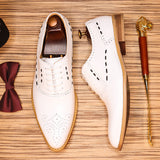 2025 White leather shoes men's business casual formal wear men's shoes men's trend Korean version lace-up British wedding groom leather shoes men