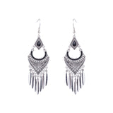 Fashion exaggerated silver round green diamond tassel earrings