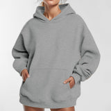 MOMENTLOVER 2025 New autumn coat cross-border sweater temperament commuting loose solid color hooded pocket fashion hooded sweater women
