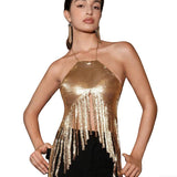 YH3753 Cross-border hot-selling acrylic sheet sequin size sheet combination fashionable neck halter top small vest
