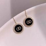 S925 Silver Needle Black Ring Geometric Earrings
