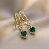 Diamond S925 silver needle emerald crystal love earrings