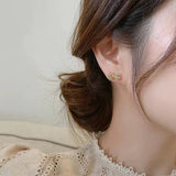S925 silver needle bow tassel pearl earrings