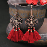 Fringed red earrings