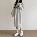 MOMENTLOVER Tide brand wholesale Korean lazy dress spring and autumn women's thin simple long dress hooded loose velvet sweater skirt winter