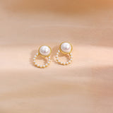S925 Silver Needle Geometric Round Pearl Earrings