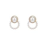 S925 Silver Needle Geometric Round Pearl Earrings
