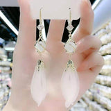Bowknot geometric tassel long pearl rhinestone earrings