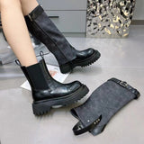 2025  Fashionista platform-soled cowboy Martin boots women's popular new niche round head side zipper thick heel boots