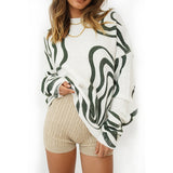 2025 New  irregular stripe print pullover sweater women's street trend style loose knitted jacket