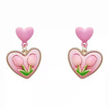 Love flower S925 silver needle pink earrings