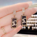 S925 silver needle new trendy micro-set square small fragrance earrings
