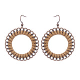 Leaf hoop metallic leather fringed earrings