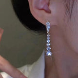 S925 Silver Needle Light Luxury Retro Long Drilled Drop Earrings