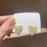 S925 silver needle flash diamond pearl multilayer love earrings