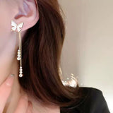 S925 silver needle sweet butterfly diamond tassel earrings