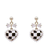 S925 silver needle black and white checkerboard earrings