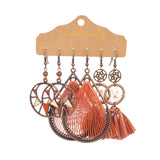 Drop-shaped tassel turquoise feather flower earrings