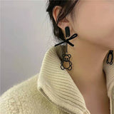 WHOLESALE BlackBowKnot cute bear long retro exaggerated earrings
