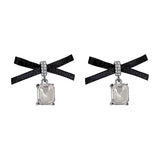 S925 Silver Needle Bow Rhinestone Earrings