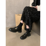 2025  British style small leather shoes high sense small fragrant style gold coin plush shoes thick heel single shoes platform loafers women's winter