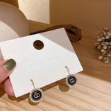 S925 Silver Needle Black Ring Geometric Earrings