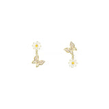 Butterfly flower asymmetric daisy S925 silver needle earrings