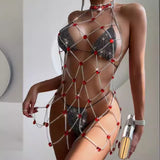 XH234046 2025 New hot-selling red gemstone splicing metal chain fashionable hollow neck top body chain