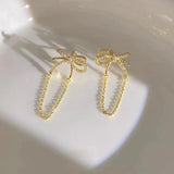 S925 silver needle tassel long bow earrings