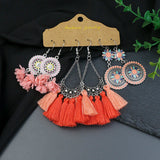 Retro alloy drop pink tassel earrings