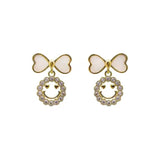 S925 silver needle love bow smiling face geometric hollow earrings