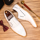 2025 White leather shoes men's business casual formal wear men's shoes men's trend Korean version lace-up British wedding groom leather shoes men