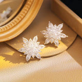 S925 Silver Needle Sunflower Snow Flower Diamond Earrings