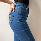 themeisles - Rainbow Love Heart Bell Bottom Jeans ~ HANDMADE