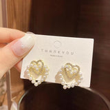 S925 silver needle Korean double-layer love pearl earrings