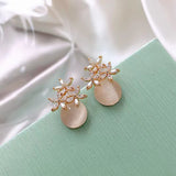 S925 silver needle Korean cat's eye petal earrings