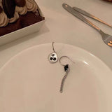 S925 silver needle cherry tassel sweet cool asymmetrical earrings