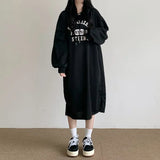 MOMENTLOVER Tide brand wholesale Korean lazy dress spring and autumn women's thin simple long dress hooded loose velvet sweater skirt winter