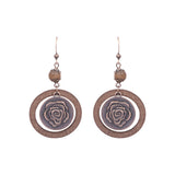 Leaf hoop metallic leather fringed earrings